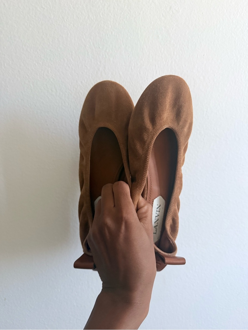 Lanvin Cognac Suede Elastic-Top Ballet Flats